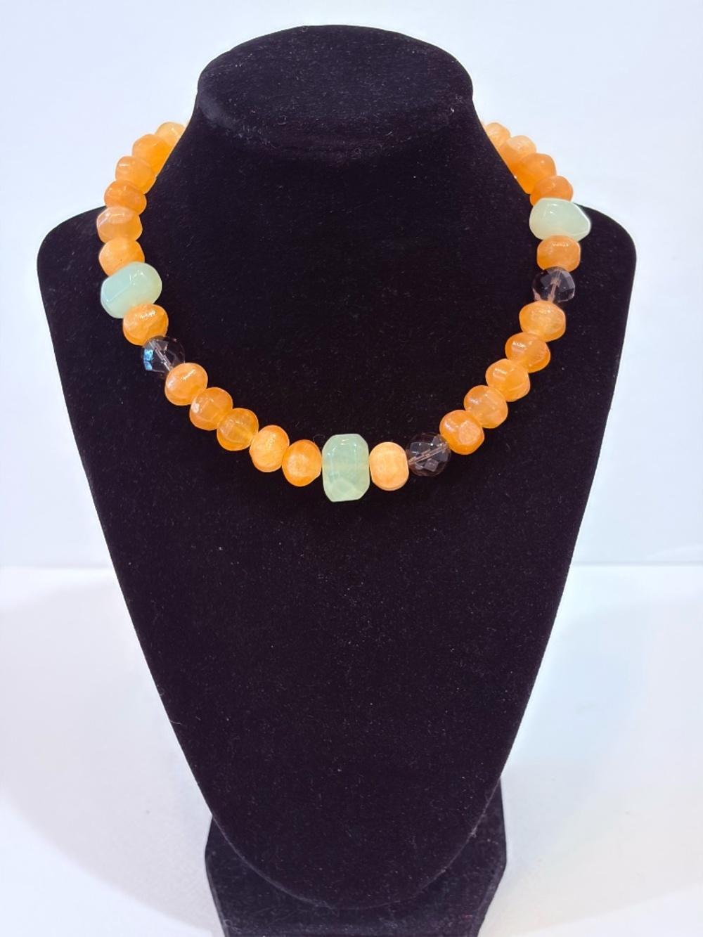 Artisan Aventurine Smoky Quartz Natural Stone Necklace Sterling Silver